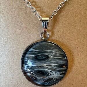 Acrylic Paint Poured Fluid Art Pendant on Chain